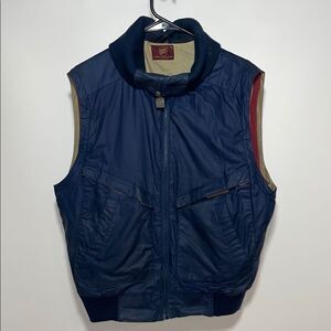 Vintage Navy Blue Quilted Vest with Stand-Up Collar